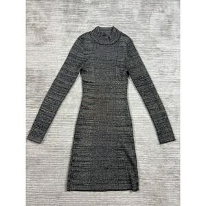 Derek Heart Sweater Dress Women XL Black Silver Metallic Mock Neck Long Sleeve